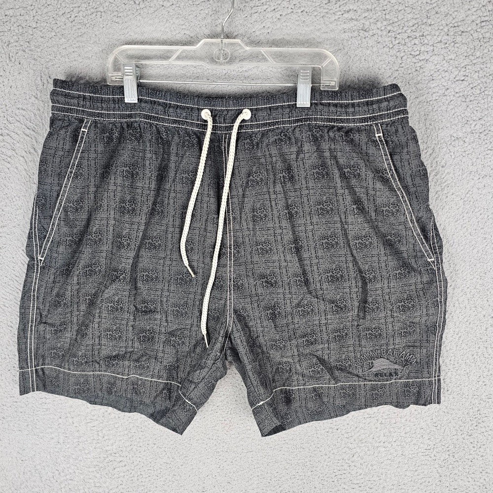 Tommy Bahama Swim Trunks Mens XL Gray Relax Damask Pattern Drawstring Shorts